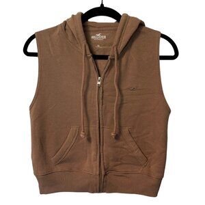 Hollister Sleeveless Zip-Up Hoodie Vest Brown XS